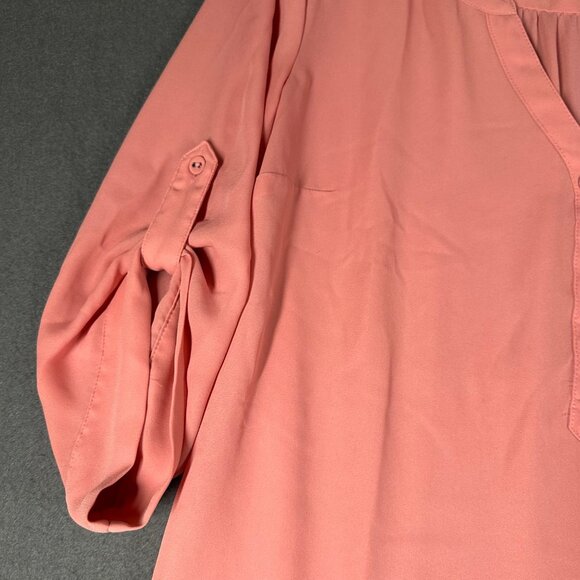 Torrid Womens 0/L/12 Pink Harper Challis Long Sleeve Roll Tab Sleeve Blouse - Picture 5 of 9